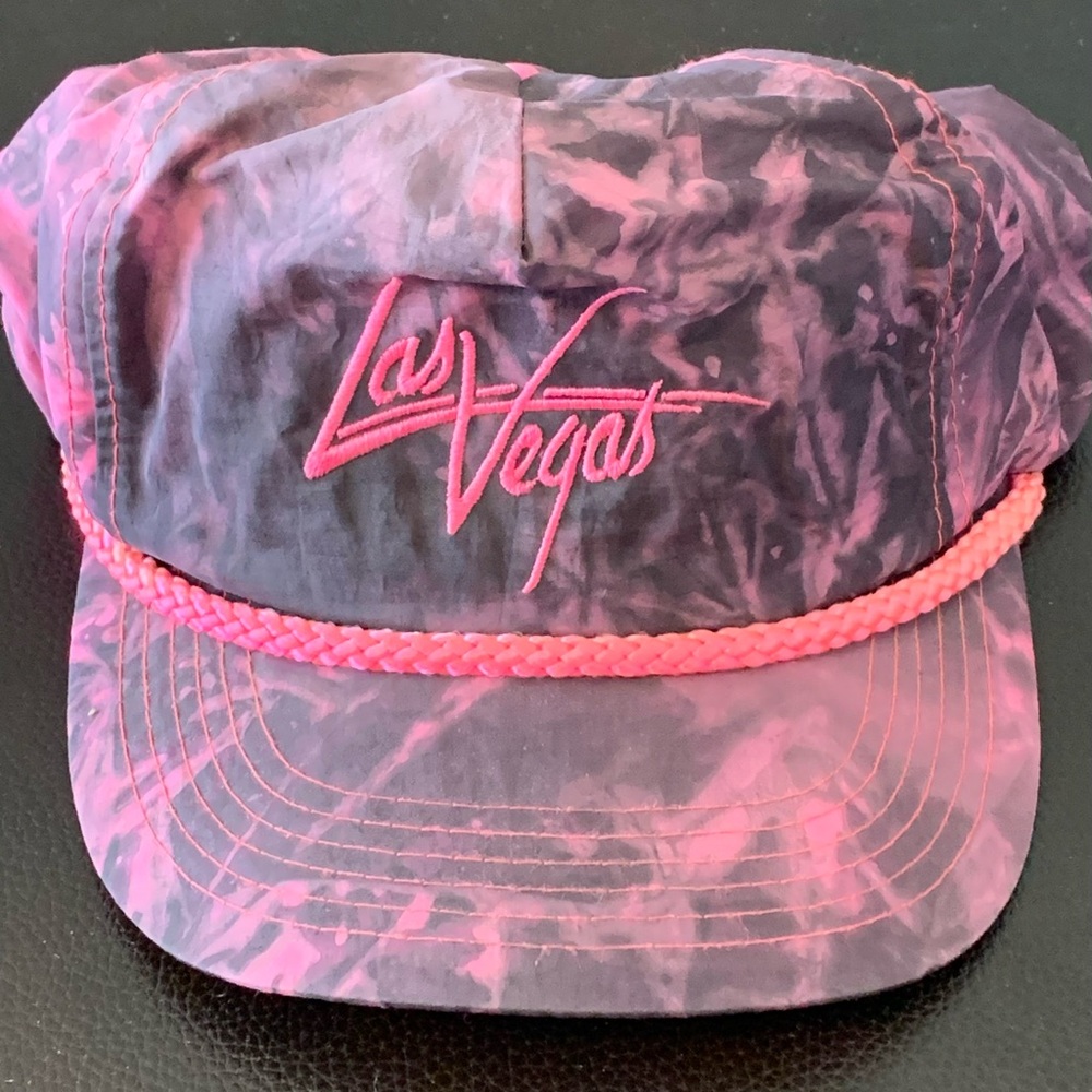 Vintage Las Vegas Rope Hat Pink Black SnapBack Trucker Hat Rare Embroidered